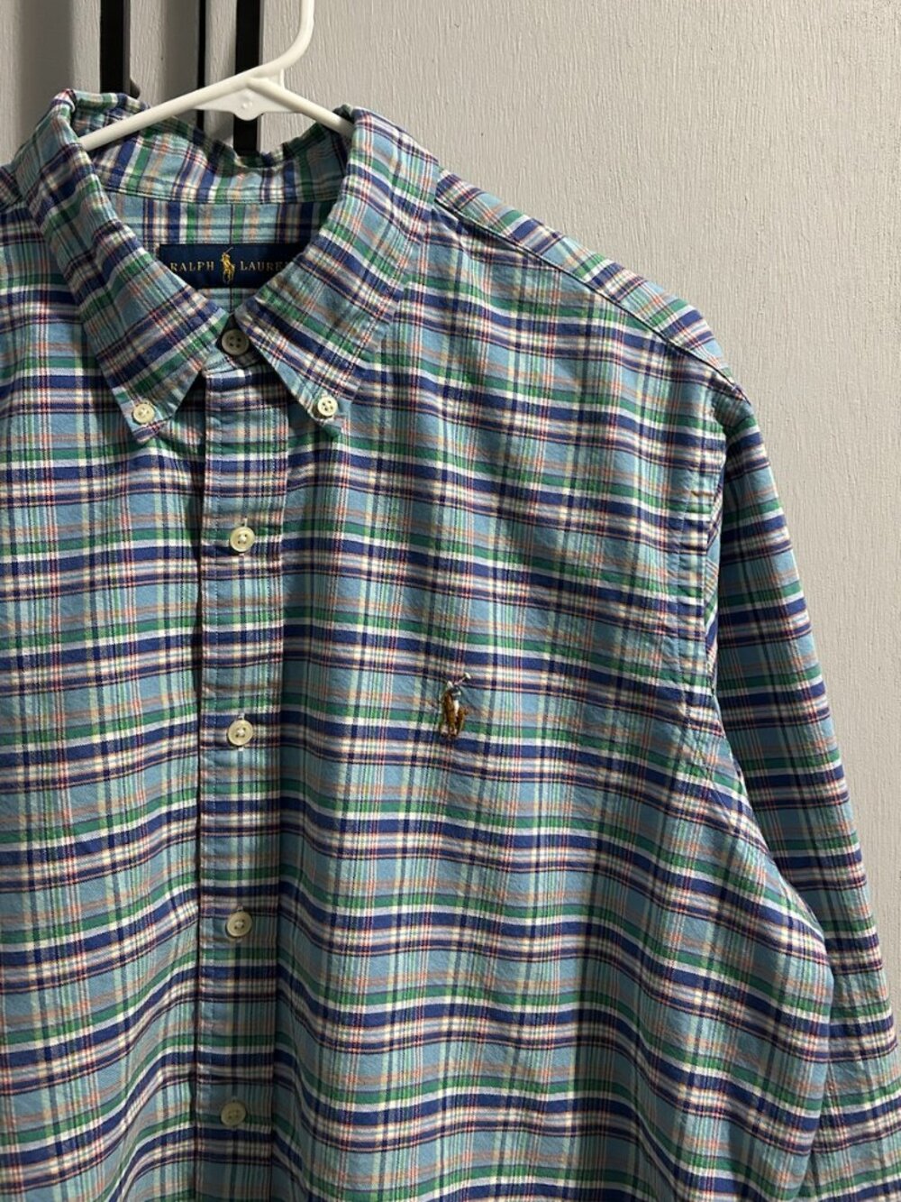 Ralph Lauren Blue Plaid 100% Cotton LS Button Down Shirt Pony Men's XL